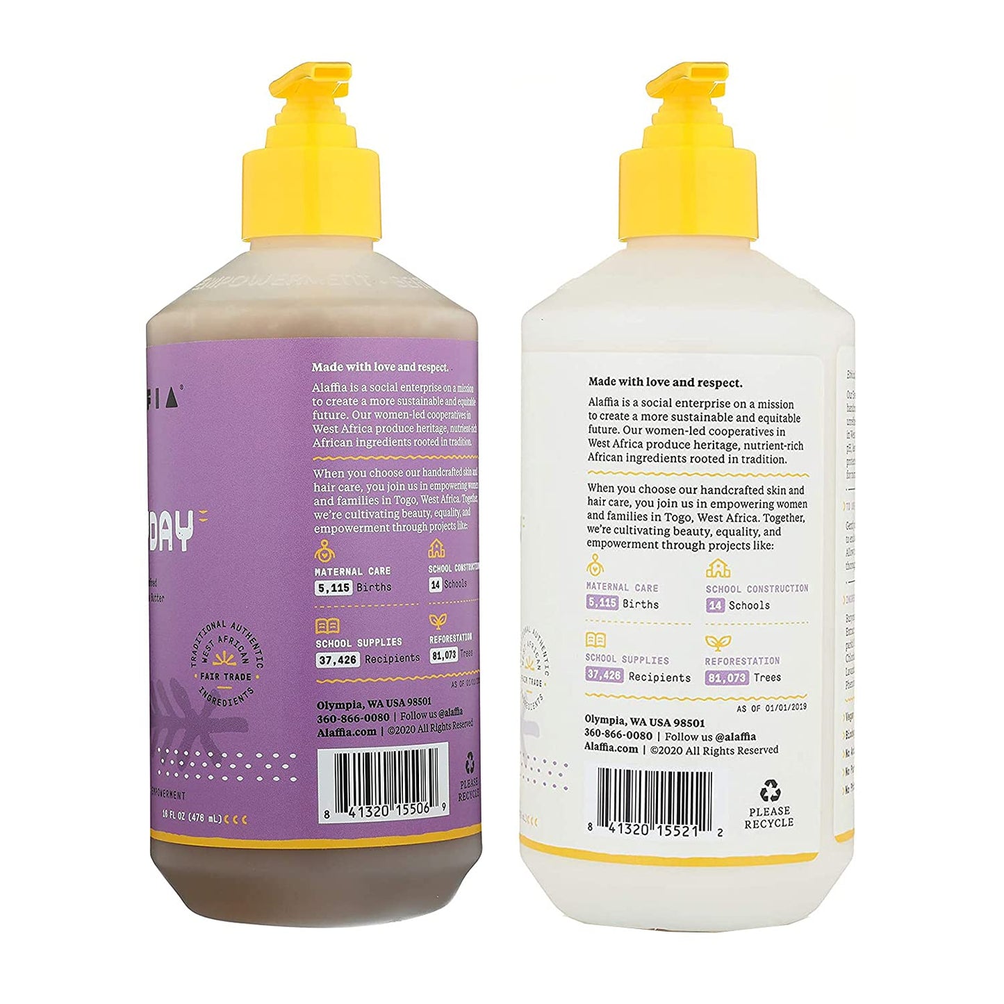 Alaffia Shampoo and Conditioner, Lavender – EveryDay Shea Sulfate-Free Shampoo and Conditioner Set with Shea Butter and Coconut Oil, 16 Oz Ea