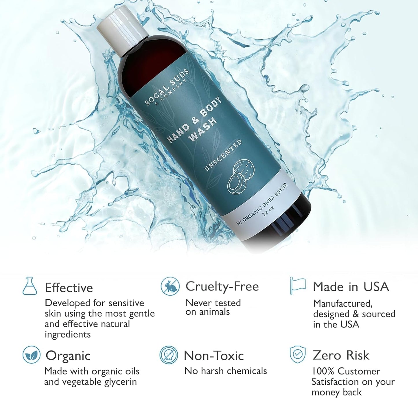 Organic Shea Butter Body Wash - Fragrance-Free Moisturizing Liquid Soap for Sensitive Skin | 12oz