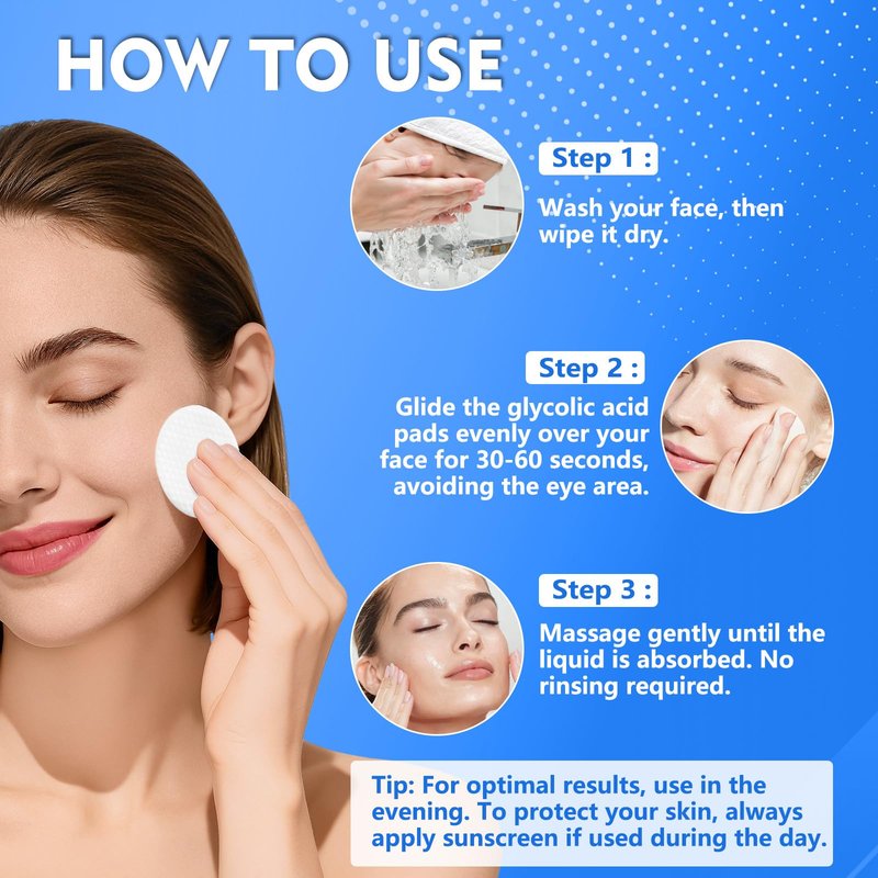 Tiepetly Glycolic Acid Pads (60 Count), 20% Ultra Pure Glycolic + 2% Salicylic Acid, Exfoliating Pads Resurfacing with Vitamin C&E, Deep Cleaning for Face and Body