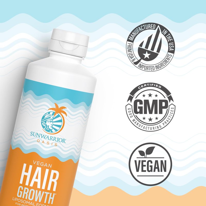 Sunwarrior Hair Growth Liquid Rosemary Oil with Biotin & Omega 3 Curcumin, Hyaluronic Acid Tocopherol, Reduce Shedding Promote Hair Growth Improve Hair Density Scalp Hydration Citrus Flavor 15.2 fl oz