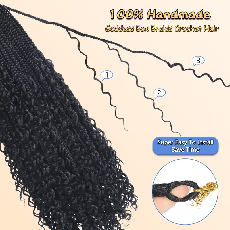 YEBO Goddess Box Braids Boho Braids Crochet Hair For Black Women Pre Looped, Knotless Boho Crochet Braids With Curly Ends, Bohemian Crochet Hair Box Braids(24 Inch (Pack of 8), 1B)