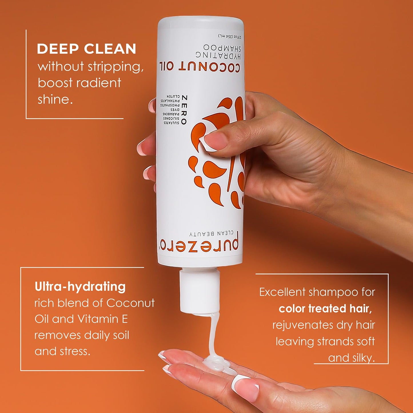 PureZero Coconut Oil Hydrating Silicone Free Shampoo & Conditioner Set – Vegan Formula for Dry or Color-Treated Hair – Deep Moisture, Sulfate-Free, Paraben-Free, Cruelty-Free Hair Care Duo, 2 × 12 oz