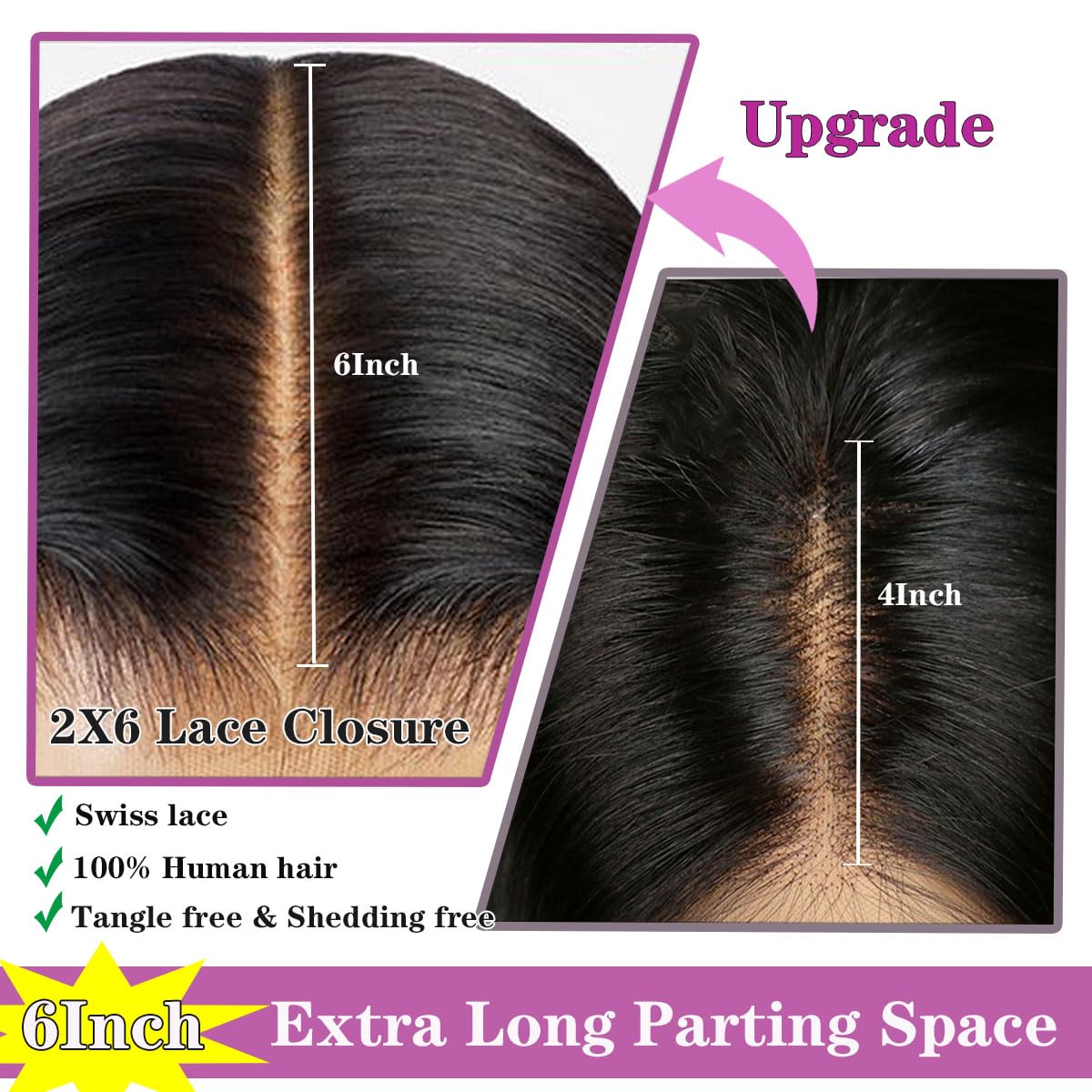 Mnador 2x6 SKINLIKE Real HD Lace Closure Deep Parting Straight Human Hair 0.095mm Ultra-thin hd lace Closure Tiny knots Brazilian Virgin Human Hair Closure pre plucked with Natural Hairline, 14inch