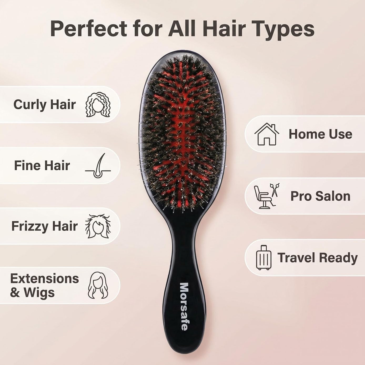 Boar Bristle Hair Brush Paddle Detangling Brush for Women and Men, Anti-frizz Styling Hairbrush Comb for Fine Curly Natural Tangled Hair, Cushioned Boar Nylon Bristle Brush