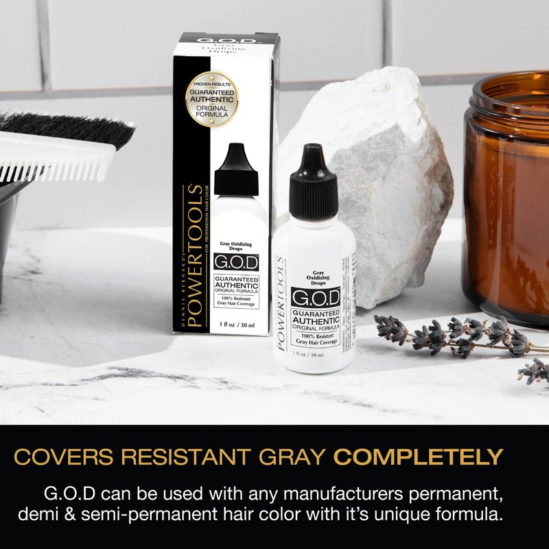 POWERTOOLS Gray Oxidizing Drops - Covers Resistant Gray Hair, Adds Depth and Shine to Any Hair Color (1 Fl Oz, Liquid, Gray, Gray)
