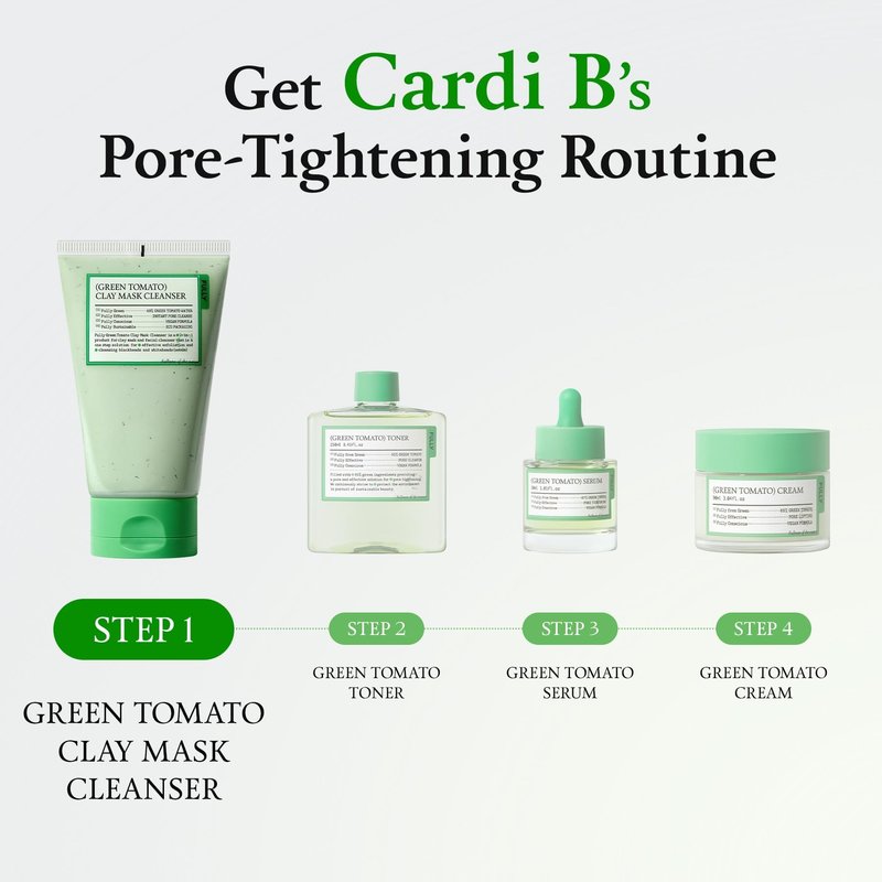FULLY Green Tomato Pore Cleanser, Cardi B’s Clay Mask Cleanser for Deep Pore Cleanse & Pore Minimizer, Blackhead & Sebum Control, Gentle Face Wash for Women, Korean Skincare