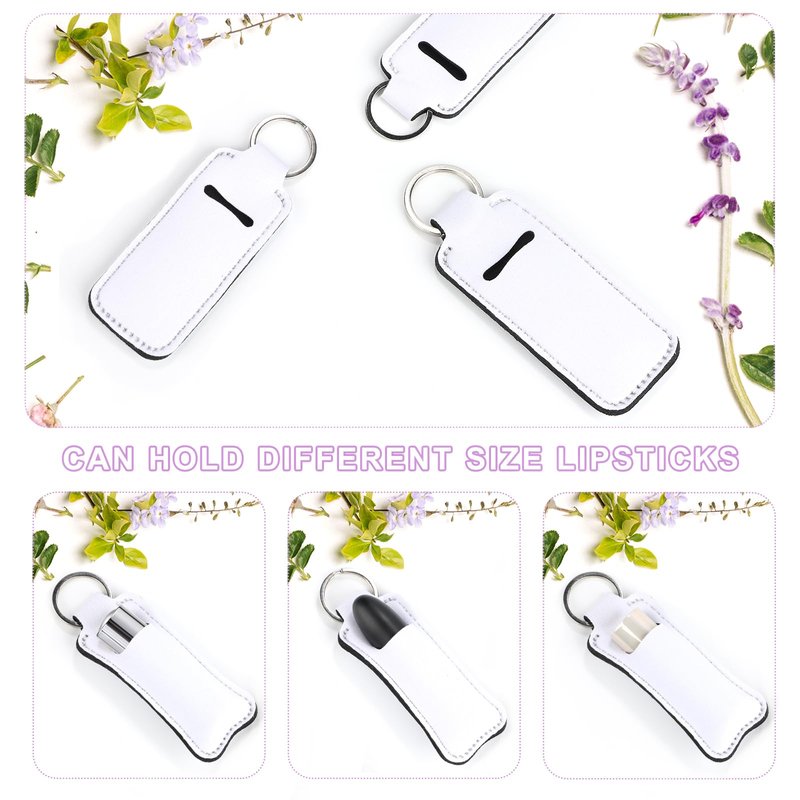 Cecliy 30 Pcs Sublimation Lipstick Holder Keychain Blanks, Chapstick Holder with Neoprene Clip-on Sleeve, Bulk Travel Key Ring DIY Sublimation Blanks Products
