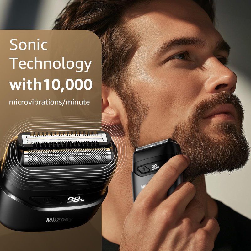 Mbzoey Electric Foil Shavers for Men: Mini Electric Razor for Face - IPX7 Waterproof Cordless Razor with LED Display & Fast Charge - Micro-Comb Technology & Precision Blades