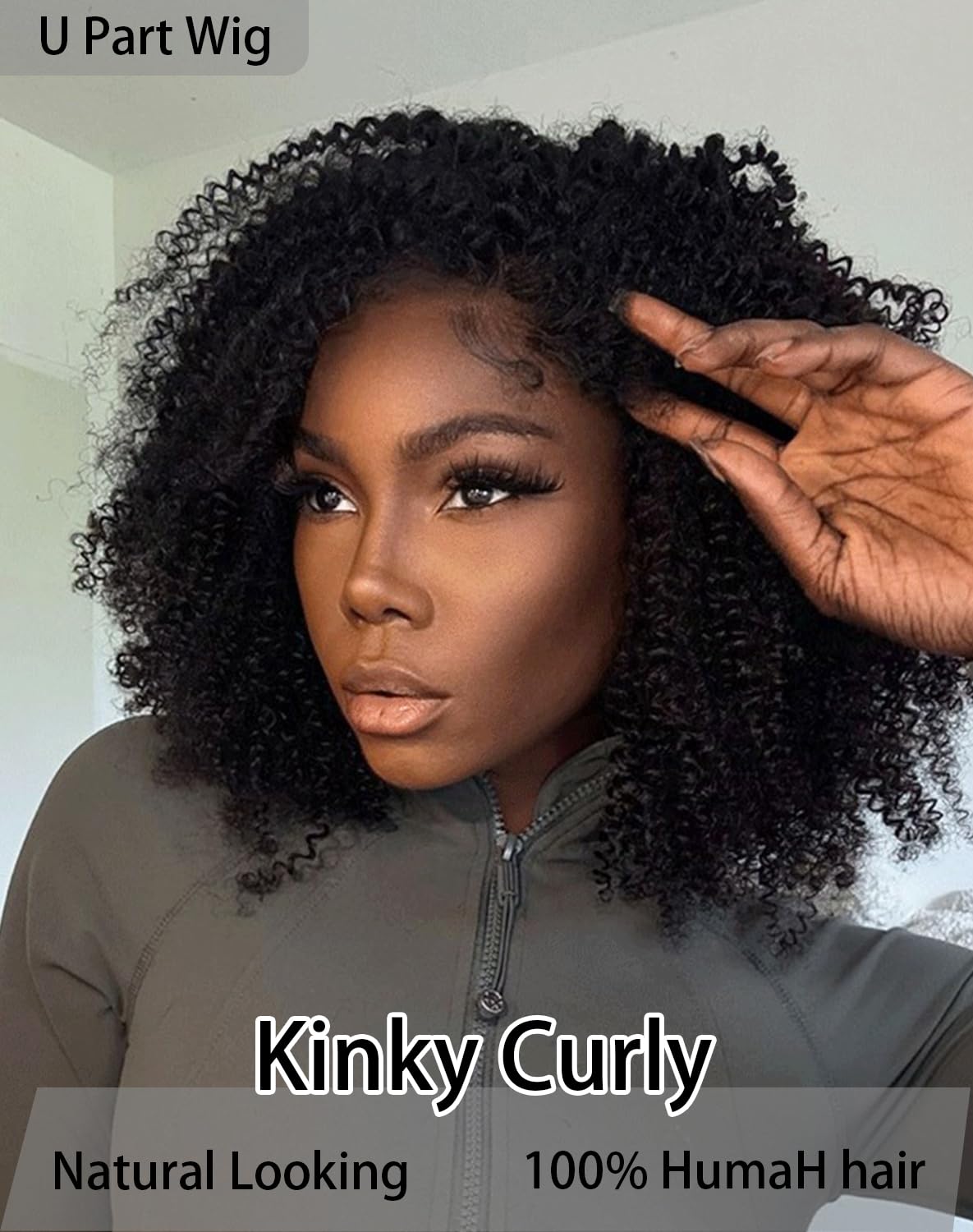 MPS Kinky Curly Human Hair Wigs for Black Women Afro Curly Human Hair 180% Density 12 Inch Full Head Clip in U Part Wigs Human Hair Pre Plucked U Shape Wigs (Natural Black)