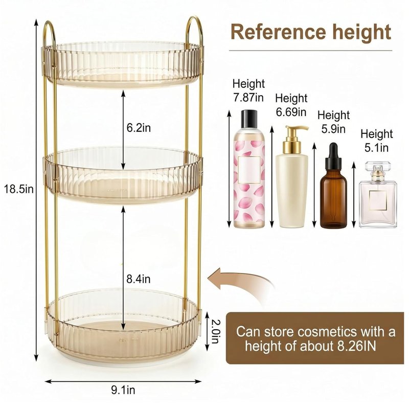360 Rotating Makeup Organizer - 3-Tier Plastic Spinning Holder for Cosmetics & Toiletries | Large Capacity Countertop Shelf