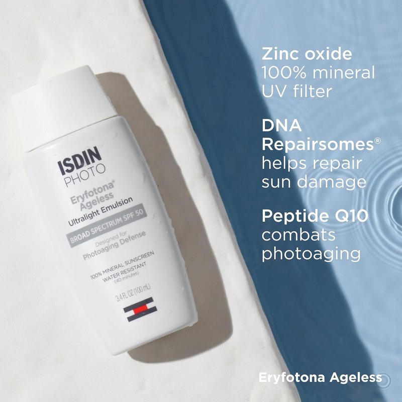 ISDIN Eryfotona Ageless Tinted Mineral Sunscreen SPF 50 - Anti-Aging Face Sunscreen with Zinc Oxide & Vitamin E | Universal Tint, No White Cast
