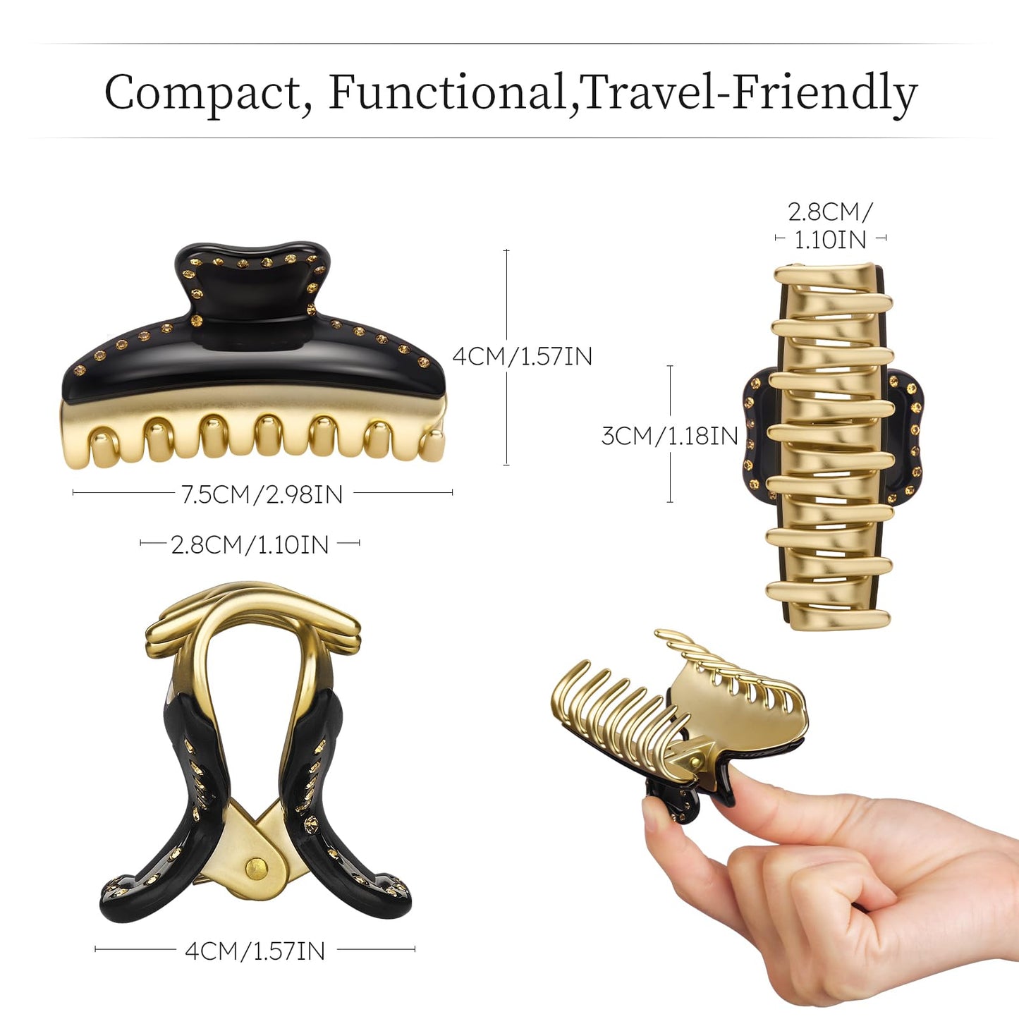 LOVIME Premium Hair Clips for Women, 3 Inch Medium Claw Clips for Thick Thin Hair, Non-Slip Black French Hair Clip, Hair Accessories for Girls, Mothers Day Gifts for Mom with Gift Box