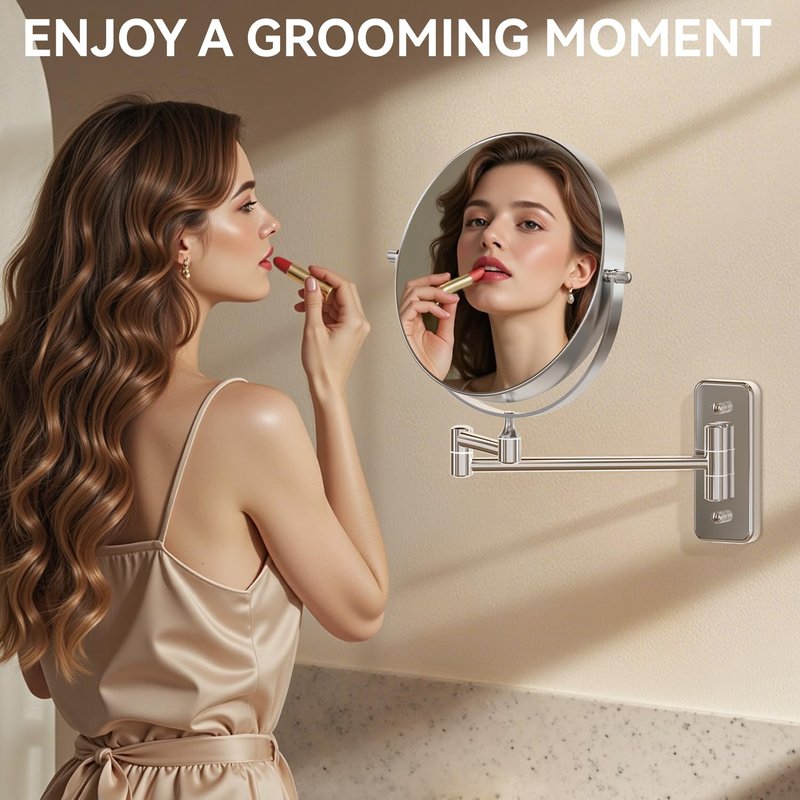 Auxmir 8'' Wall Mounted Makeup Mirror, 1X/20X Double-Sided Magnifying Mirror with Tweezer, HD Bathroom Makeup Mirror, Cosmetic Vanity Mirror with 360 Rotation Extendable Swivel Arm, Chrome