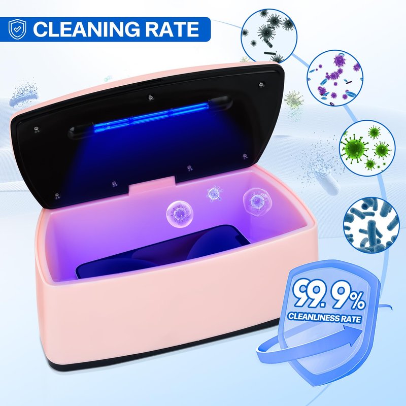 Nail Tools Sterilizer, Double Tube Blue Light Cleaning Function, USB Plug-In, 1l Large Capacity For Nail And Beauty Salon Tools, Jewellery, Glasses, Mobile Phone Sterilizer (Pink)