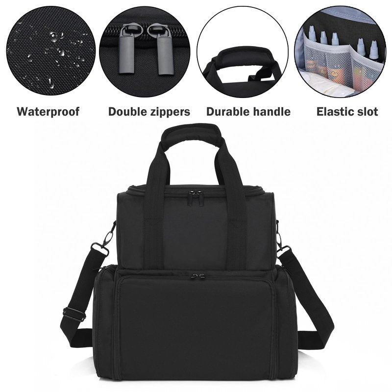 NATUMER Large Tattoo Case Tattoo Travel Case with 2 Inner Removable Pouches- Waterproof Oxford Fabric Tattoo Travel Storage Bag for Large Tattoo Stencil Printer and Tattoo Supplies (Black Bag Only)