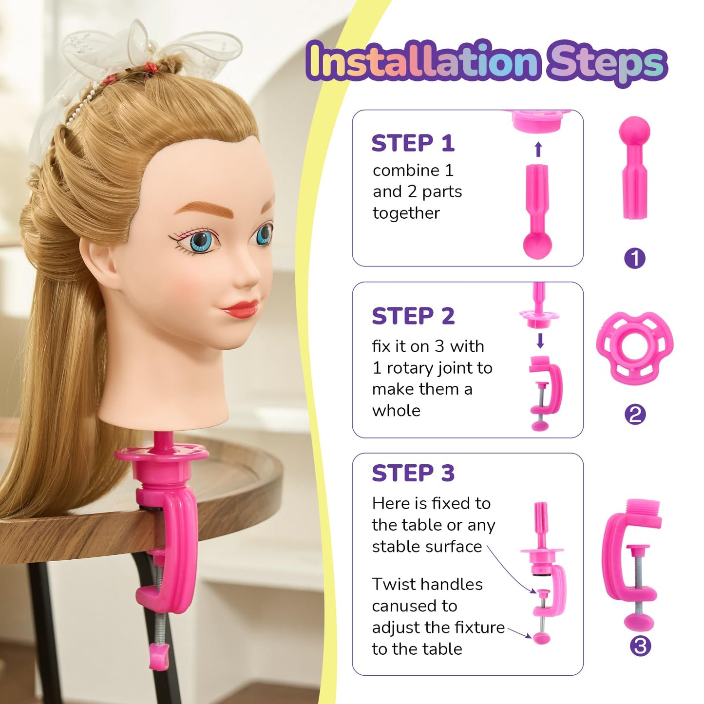 Mannequin Head for Kids - Doll Head for Hair Styling for Kids, Cosmetology Manikin Practice Training Head for Braiding Hairdressing for Girls #27