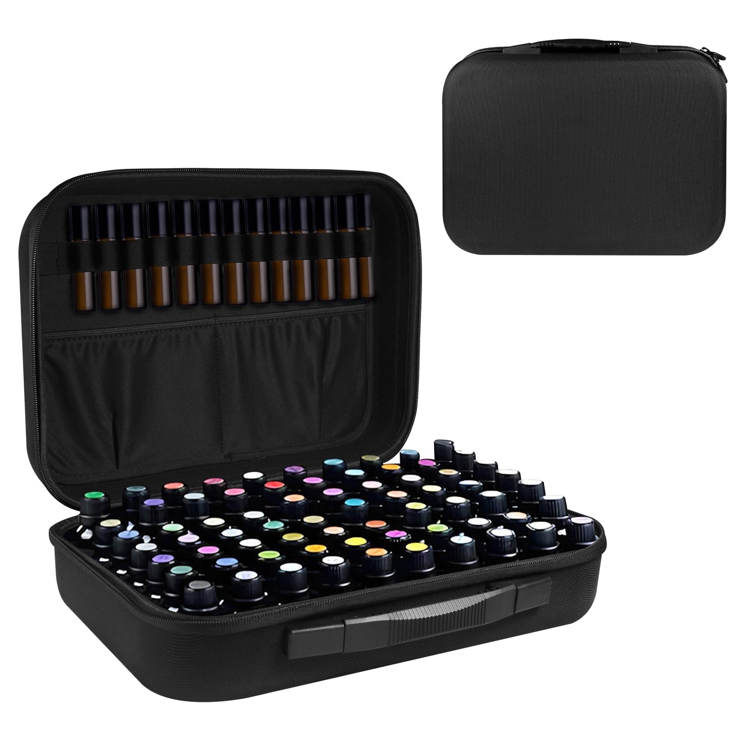 ZORETCO Essential Oil Storage Carrying Case, 70 Bottles Essential Oils Box for 5ml 10ml 15ml Roller Bottles Travel Storage Organizer Bag for doTERRA & Young Living (Black)