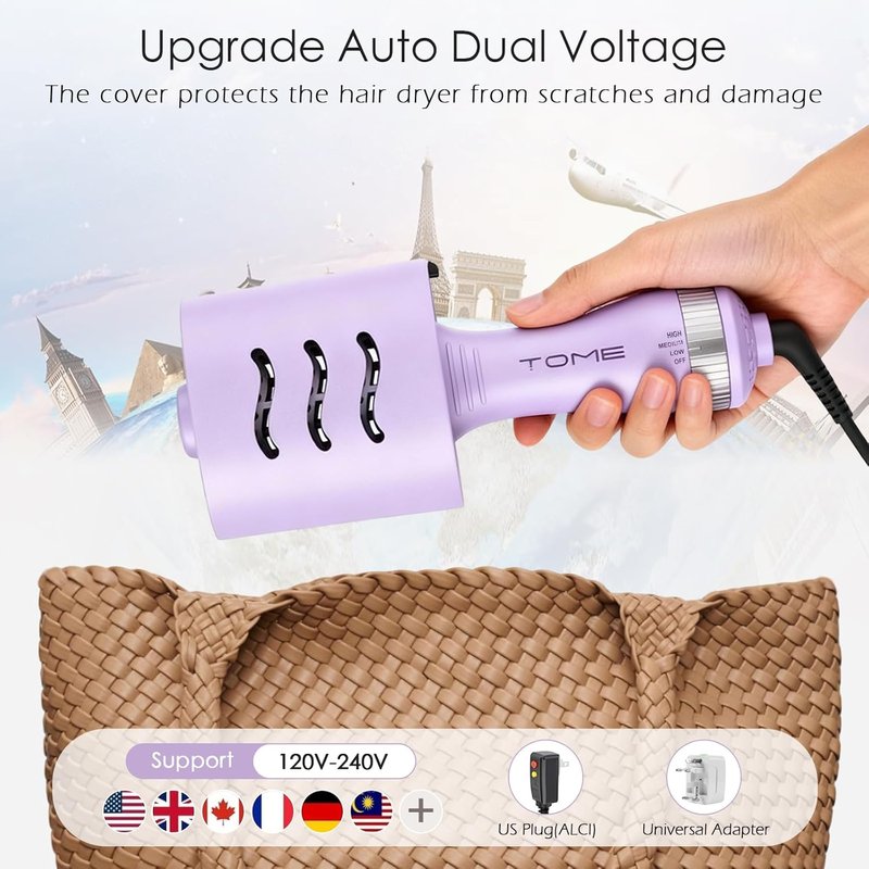 Blow Dryer Brush - 600W Oval Hot Air Volumizer & Straightener | Anti-Frizz Styling Tool (2 Inch) - Blue & Purple