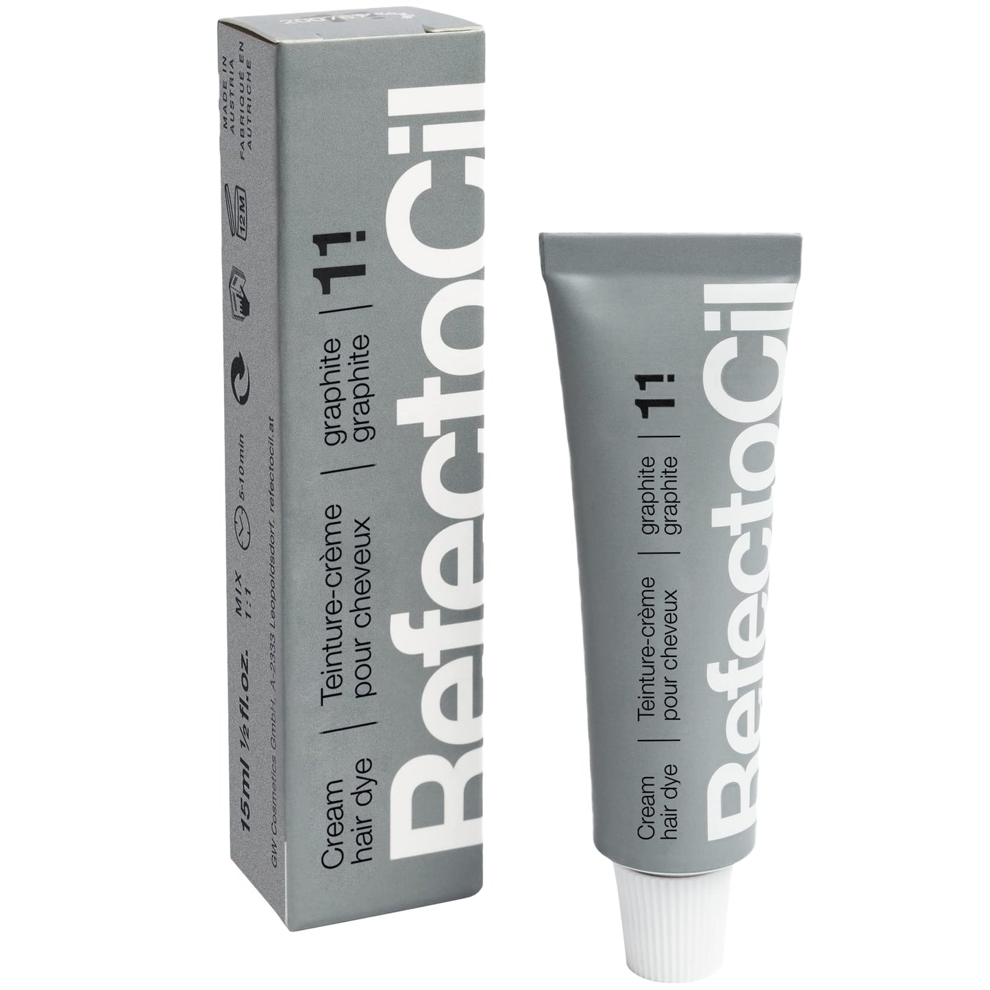 RefectoCil Graphite (#1.1) Hair Tinting Kit Includes Cream Hair Dye + Liquid Oxidant 3% + Application Set & Mixing Dish