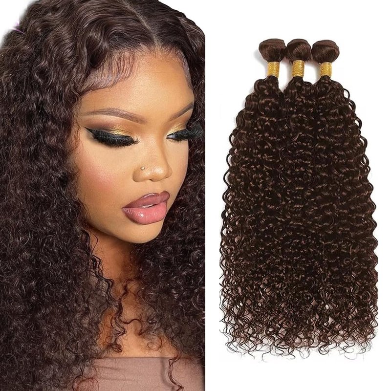 Chocolate Brown Curly Wave Human Hair Bundles - 14/16/18 Inch, 50G Double Weft, Grade 12A Virgin Remy Extensions