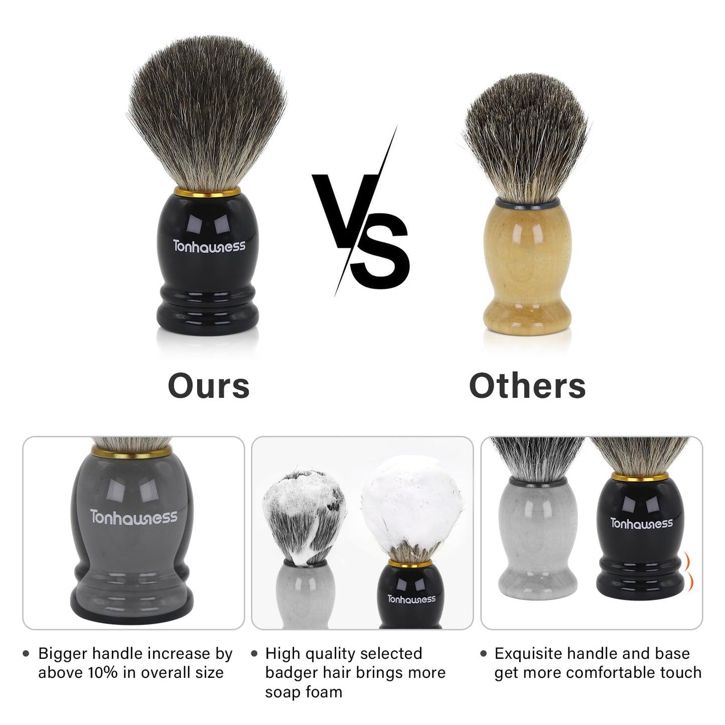 Tonhawness Shaving Brush Kit for Men, 4 in 1 Shaving Brushes Set Includes Badger Hair Shave Brush, Stainless Steel Shaving Bowl&Stand and Goat Milk Flavor Shaving Soap