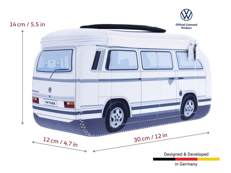 BRISA VW Collection - Volkswagen Neoprene Universal Makeup Cosmetics Toiletry Travel Pharmacy Bag in T3 Bus Vanagon Design (White/Large)
