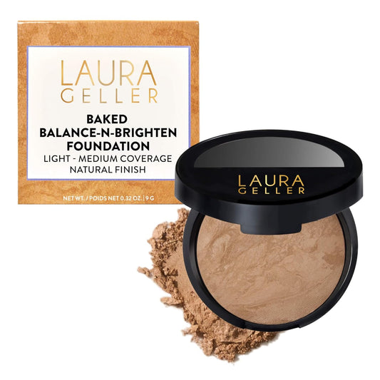 Laura Geller Baked Balance-n-Brighten Color Correcting Powder Foundation - Buildable Matte Finish for Mature & Sensitive Skin | 05 Golden Medium