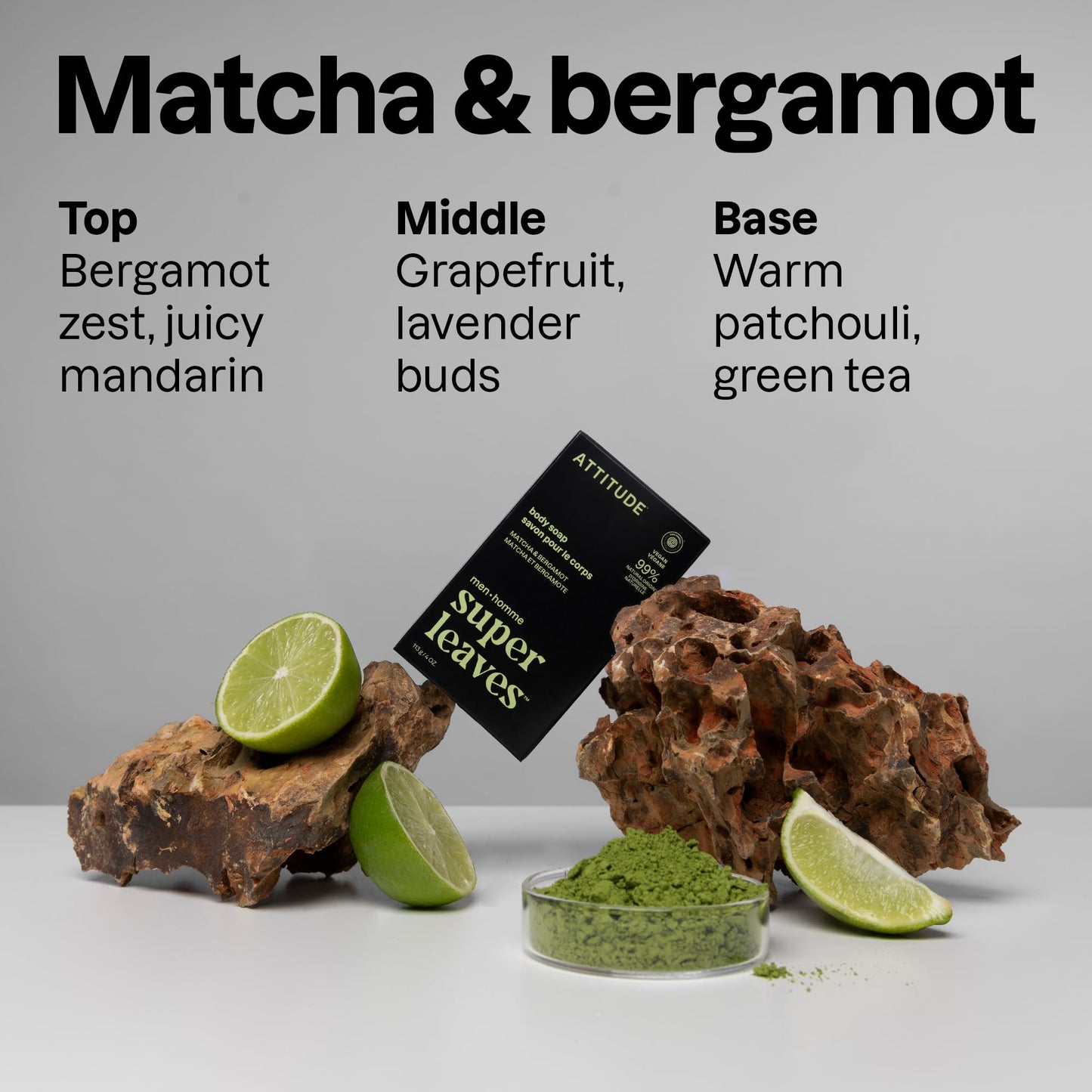 ATTITUDE Bar Soap Body Wash for Men, For Body and Hands, 99% Natural Origin Ingredients with Avocado Oil, EWG Verified, Matcha & Bergamot, 4 Oz (Pack Of 6)