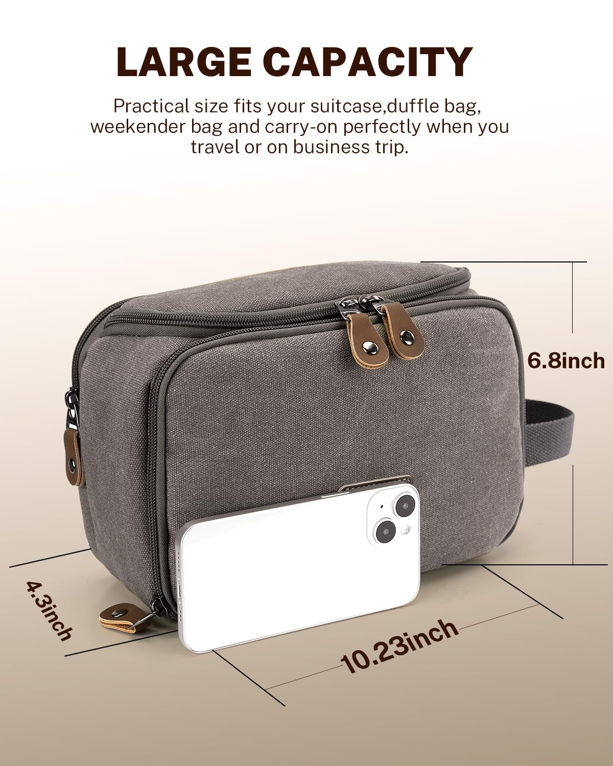 Gonex Travel Toiletry Bag for Men, Water Resistant Canvas Wide Open Shaving Bag with Wet Dry Compartment, Travel Essentials Toiletries Organizer, Grey