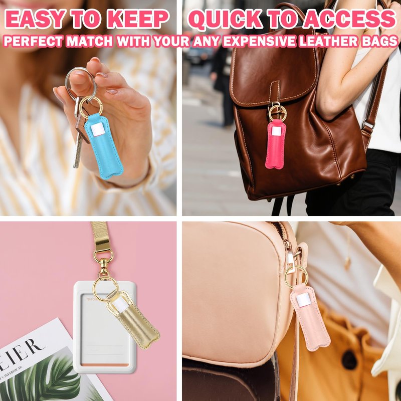 WK IEASON Lip Balm Holder Keychain Clip On PU Leather Lipstick Sleeve Pouch Lip Gloss Holder Lip Balm Sleeve Holder Keychain 3PCS（Pink/Blue/Yellow）