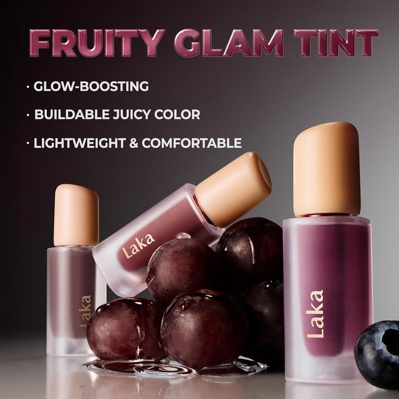 Laka Fruity Glam Tint Lip Stain - Hydrating, Lightweight & Buildable Color | 4.5g/0.15oz, Vegan K-Beauty