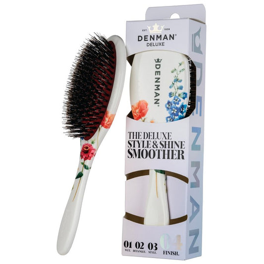 Denman Boar Bristle Hair Brush – Smoothing & Shine Enhancing for Slick Back Styles, Curl Defining & Detangling. D81M Floral Fantasy Hairbrush with Natural Bristles for all Hair Types for Women & Men