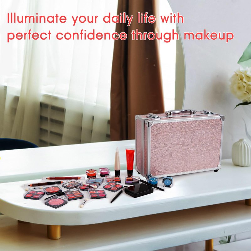 AOLIKOKO Makeup Kit for Teenager & Women Full Kit, All- In- One Makeup Set With The Cosmetic Train Case, Professional Makeup Kit, Makeup Gift Set for Women Girls(pink)