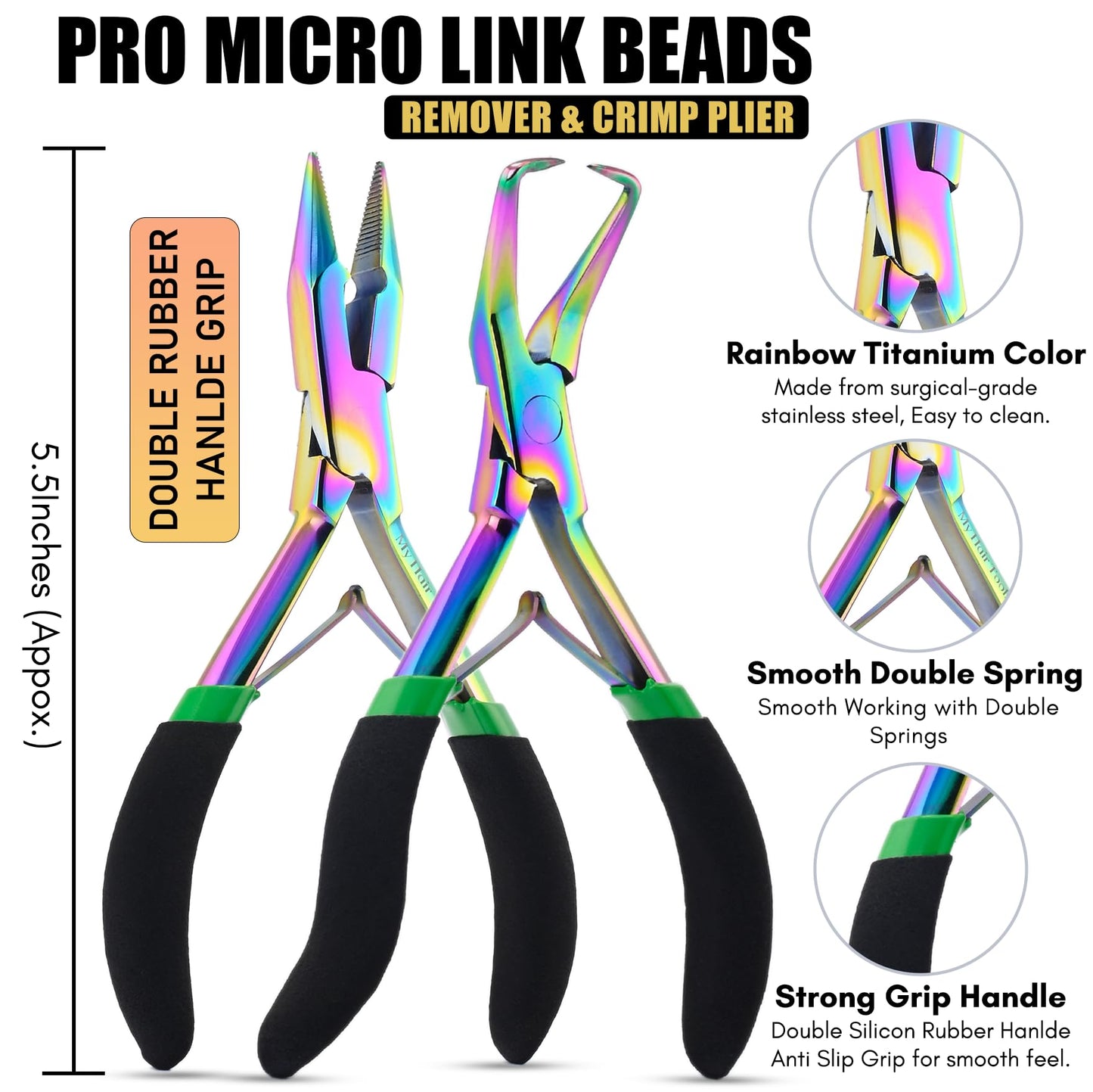 My Hair Tools Hair Extension Tools Kit – Tape-in Press Plier, Keratin Bond Cutter, 3 Hole Nano & Micro Beads Crimping & Remover Pliers, Hair Parting Tool, Mini Scissor, 12pcs Clips & Needles (Black)