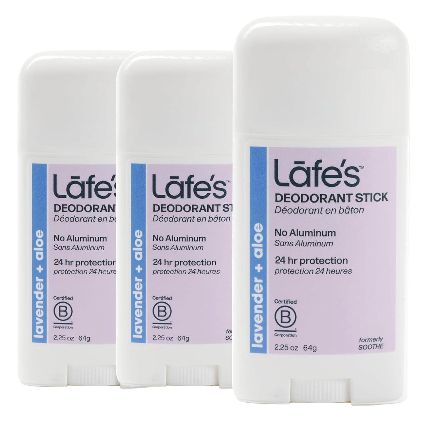 Lafe's Natural Deodorant Stick - Aluminum Free, Paraben Free, 24-Hour Protection | Lavender & Aloe, 2.25oz (3-Pack)