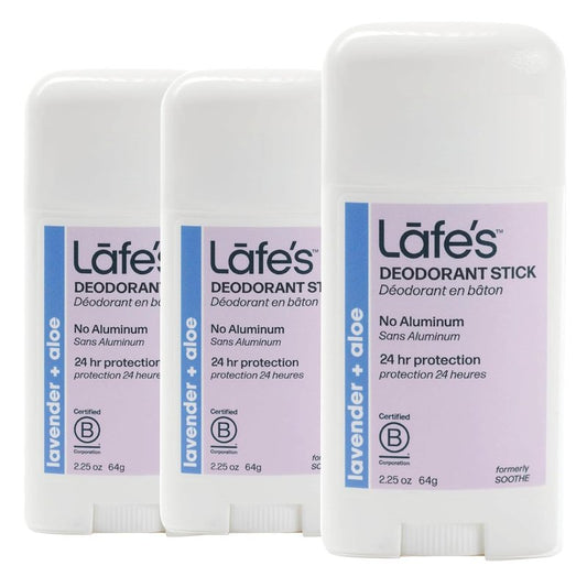 Lafe's Natural Deodorant Stick - Aluminum Free, Paraben Free, 24-Hour Protection | Lavender & Aloe, 2.25oz (3-Pack)
