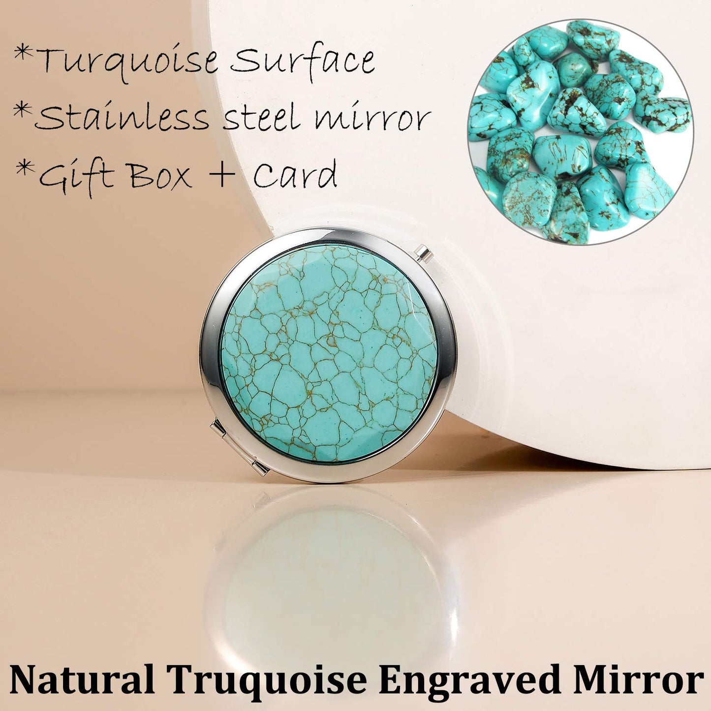 Daughter Gifts from Mom and Dad,Sweet Birthday Gift for Daughter Teen Girls Keepsake,Unique Engraved Natural Turquoise Compact Mirror