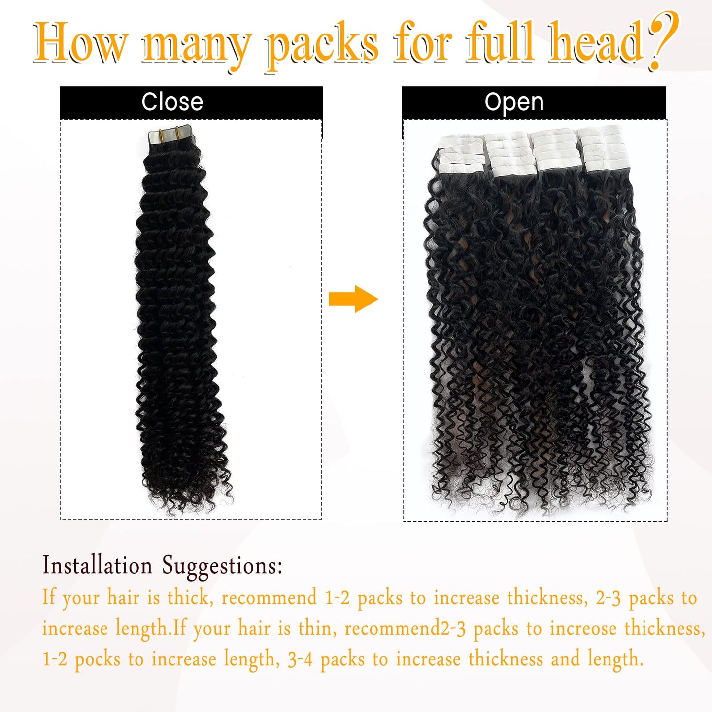 Curly Tape ins 20 pcs Kinky Curly Tape in Hair Extensions Human Hair Natrual Black for Women 18 Inch 50G