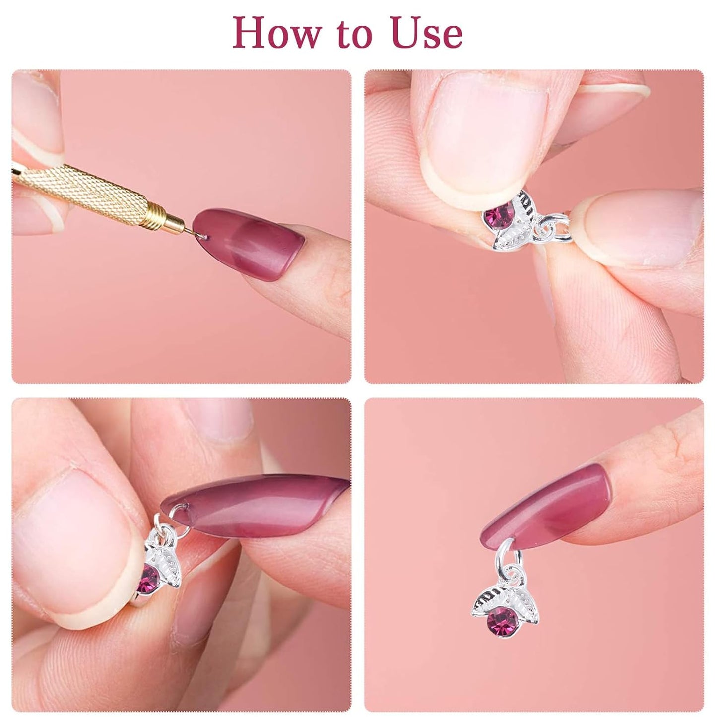 Nail Piercing Tool Kit - 24Pcs Dangle Nail Charms Set | Portable Hand Drill for Acrylic Art & DIY Designs