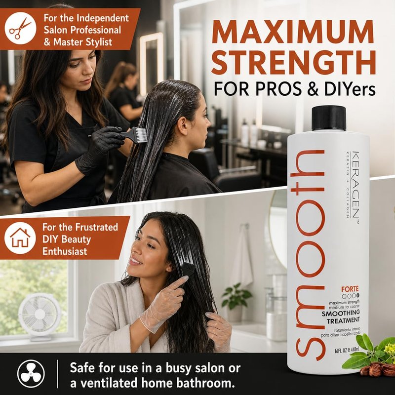 Keragen Brazilian Keratin Hair Treatment - Smoothing Blowout System for Dry, Damaged Hair | Sulfate-Free, 16 Oz