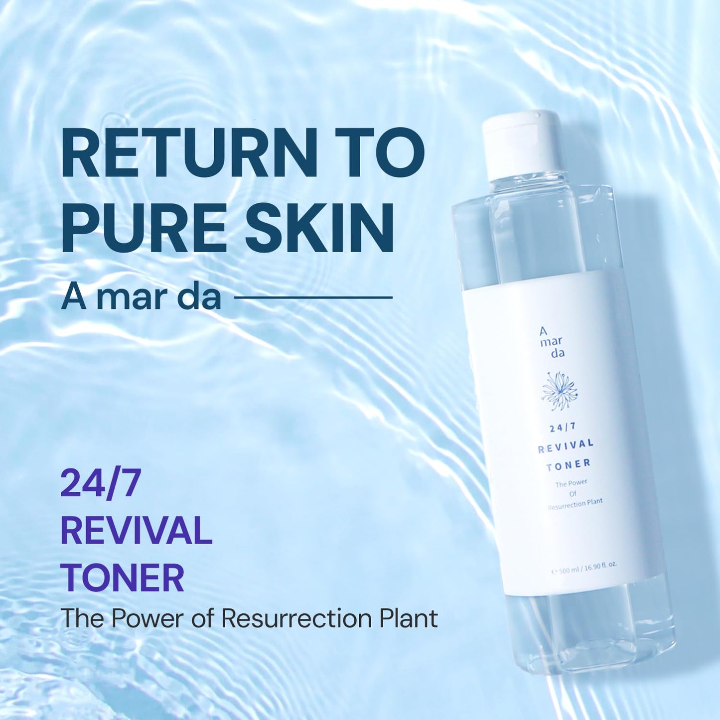 A MAR DA 24/7 Revival Toner 500ml (16.9 fl.oz.) Hydrating & Calming Facial Toner for Sensitive Skin, pH-Balancing, Deep Hydration with Centella Asiatica, Glycoin, Glacier Water