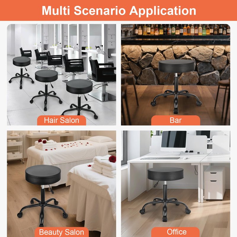 JOSTZHXIN Rolling Stool PU Leather Swivel Stools Height Adjustable, Drafting Work SPA Task Chair with Wheels, Home Office Salon Stool Chair (Style 2)