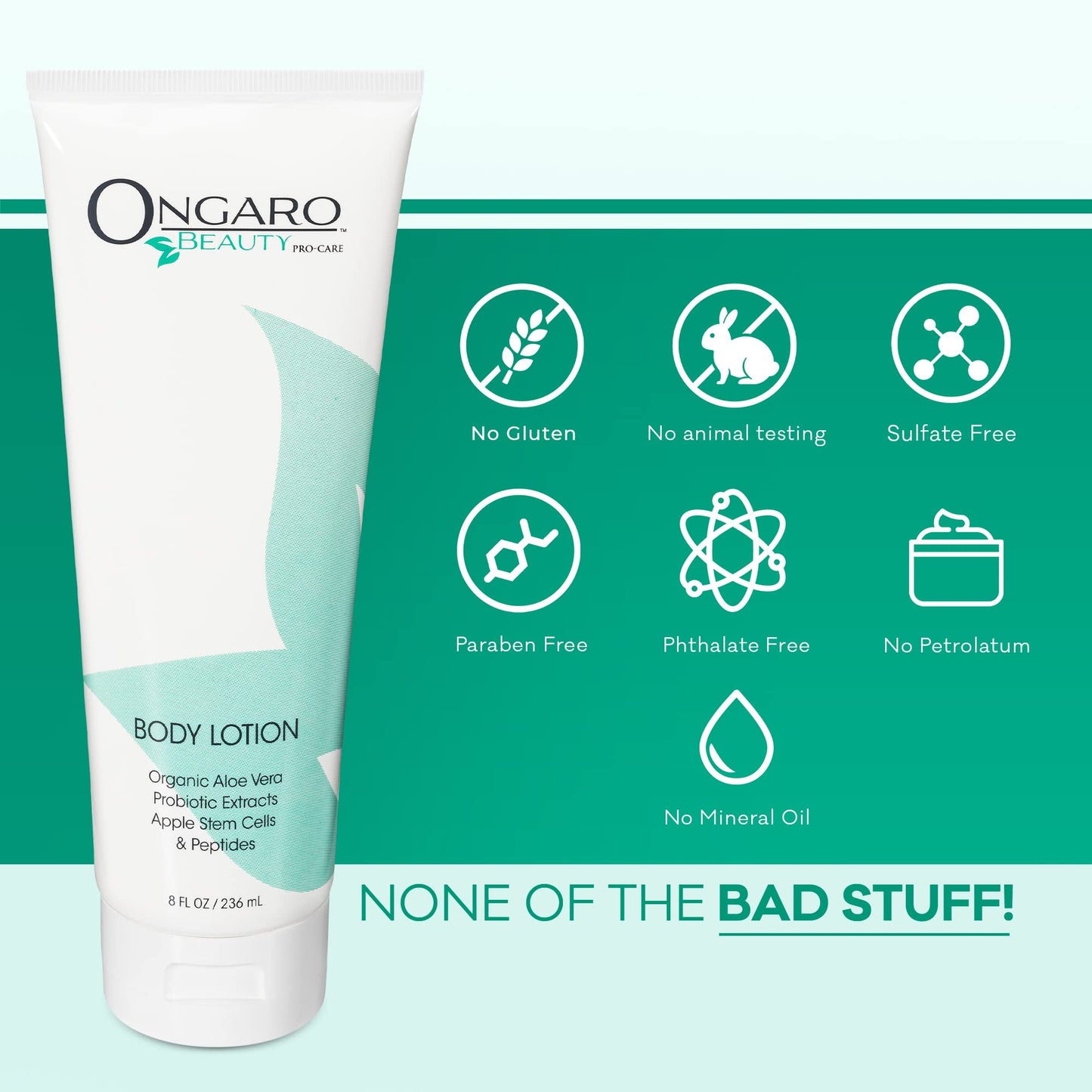 Ongaro Beauty Organic Body Lotion - Body Moisturizer Skin Lotion, Probiotic Lotion w/Aloe Vera, Cocoa Butter, Hyaluronic Acid, Shea Butter & Vitamin E, Lightweight, All Skin Types 8fl oz