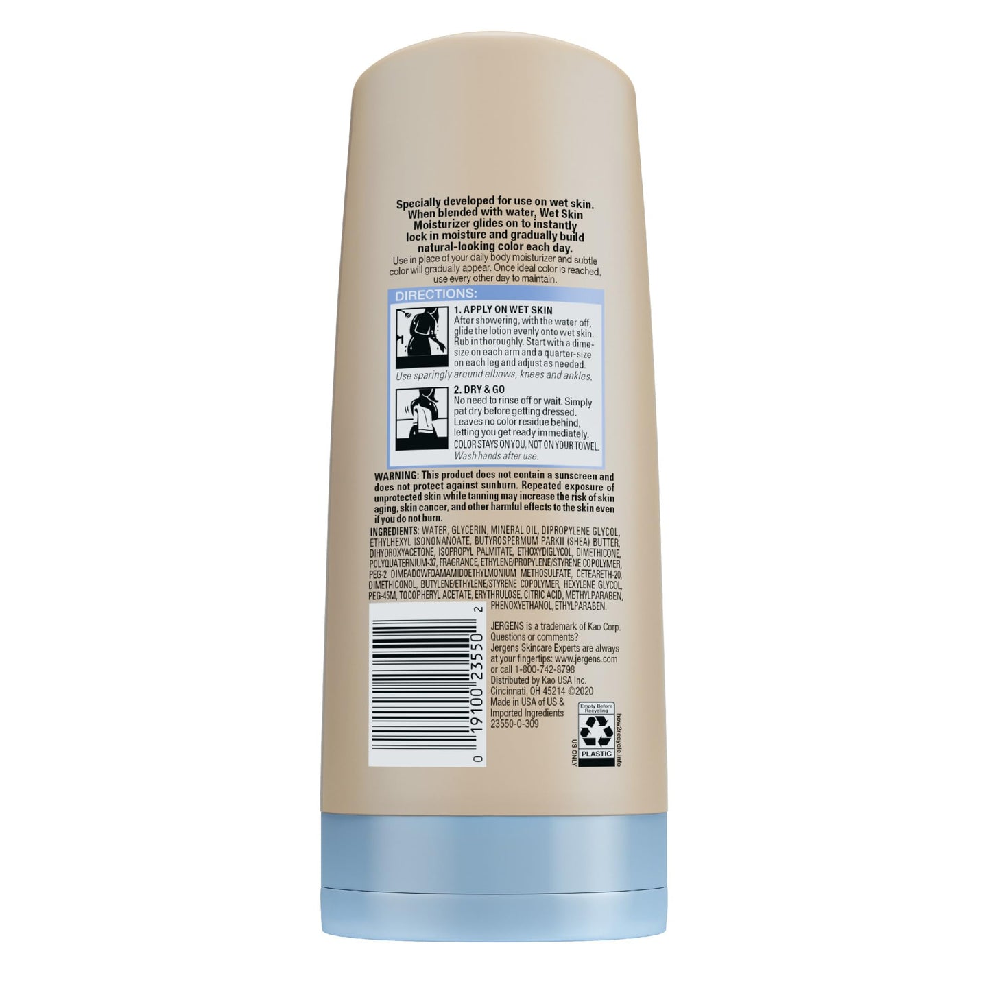 Jergens Natural Glow In Shower Lotion, Self Tanner for Fair to Medium Skin Tone, Sunless Tanning Wet Skin Lotion for Gradual, Flawless Color, 7.5 Ounce (Packaging May Vary)