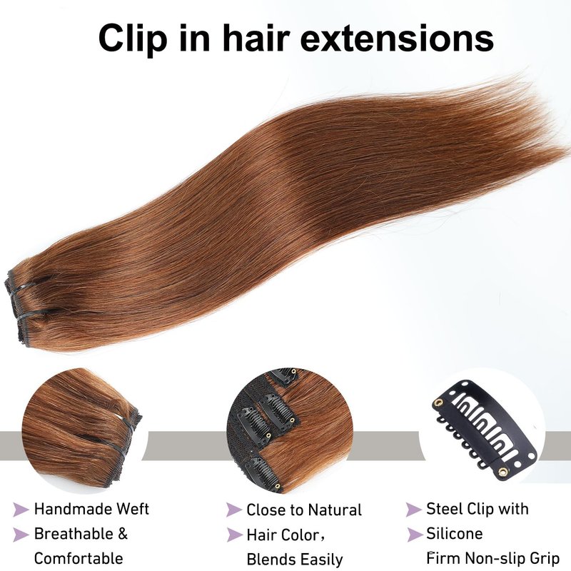 Clip in Hair Extensions Real Human Hair Chocolate Brown 12 inch 7pcs 70g/Pack, Human Hair Clip in Extensions, Salon-Grade Quality, Easy Comfort Wear for Women (#4, 12 inch)