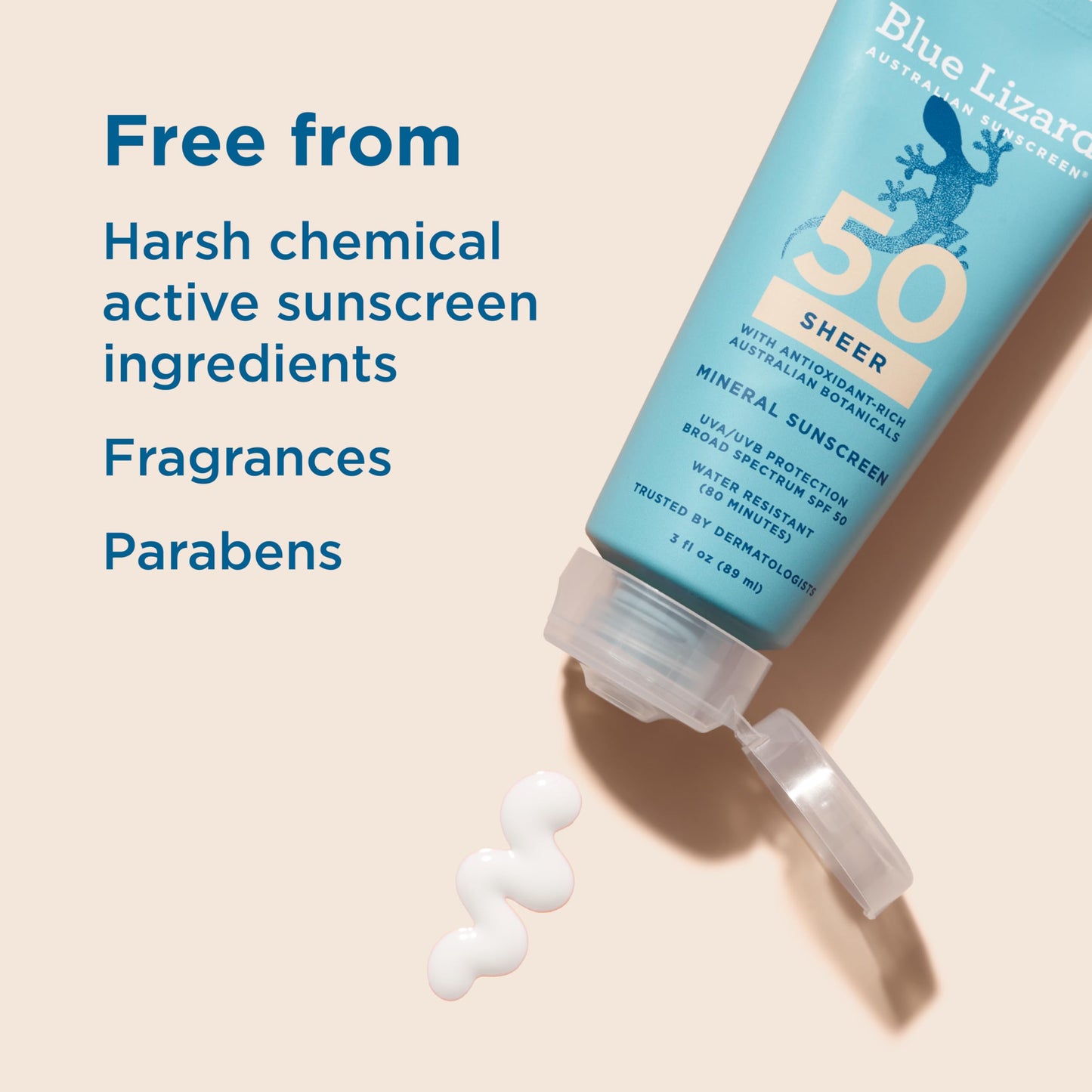 Blue Lizard Sheer Mineral SPF 50 Sunscreen Lotion, Zinc Oxide, 100% Mineral Formula, Rubs In Smooth, Nourishes with Australian Desert Lime and Peach, Paraben- free, Fragrance-Free, 3 fl oz
