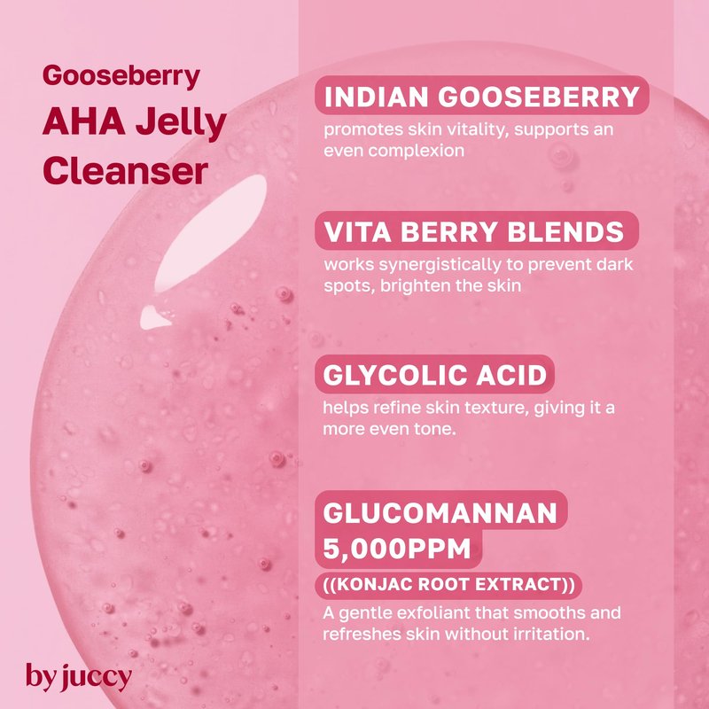 BYJUCCY Gooseberry AHA Jelly Cleanser | Gentle & Hydrating | Low PH | Glycolic Acid, Indian Gooseberry, Sea Buckthorn | Exfoliates Dead Skin Cells | Korean Skin Care | By Juicy | 4.05 Fl.oz