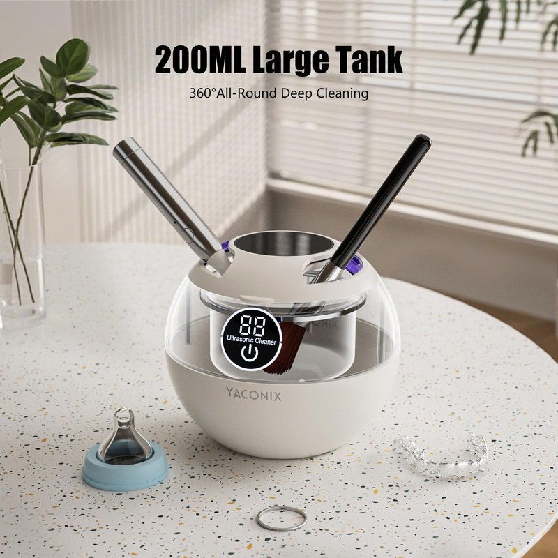 Ultrasonic Retainer Cleaner Machine 45kHz Dental Retainer Cleaner with 3 Modes and Digital Timer Mouth Guard for Retainer Clean, Denture Clean,Braces, Aligner, Jewelry 200ML (Cloud White)