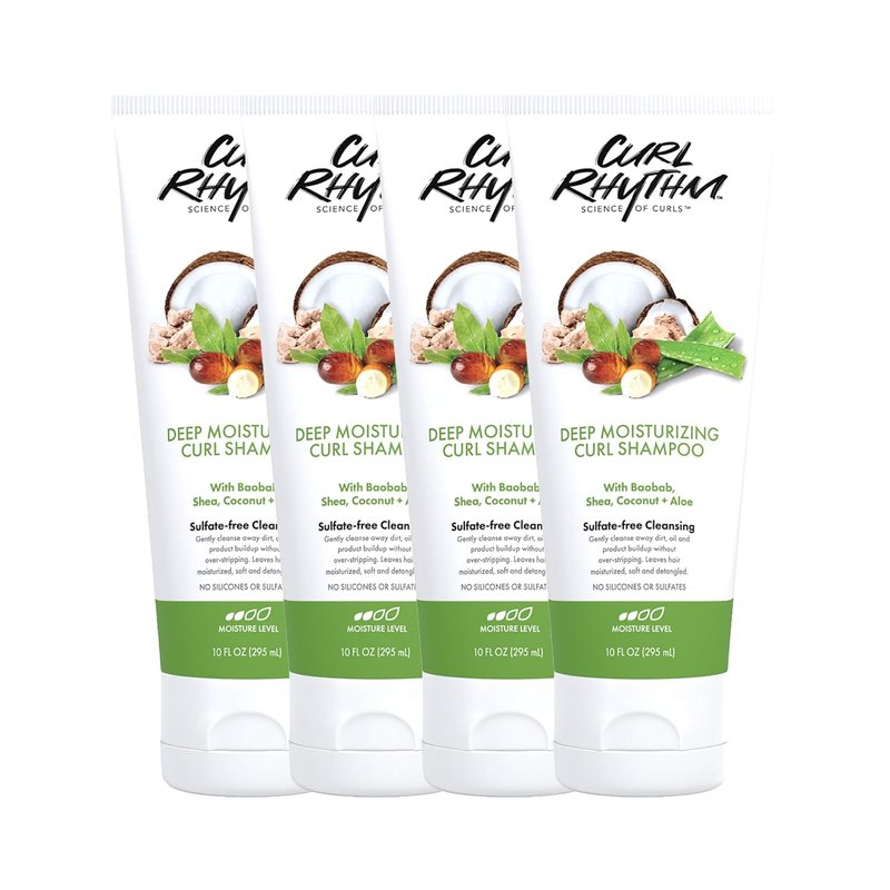 Deep Moisturizing Curl Shampoo - Hydrating Curly Hair Formula with Shea Butter & Coconut | Sulfate-Free, 4-Pack