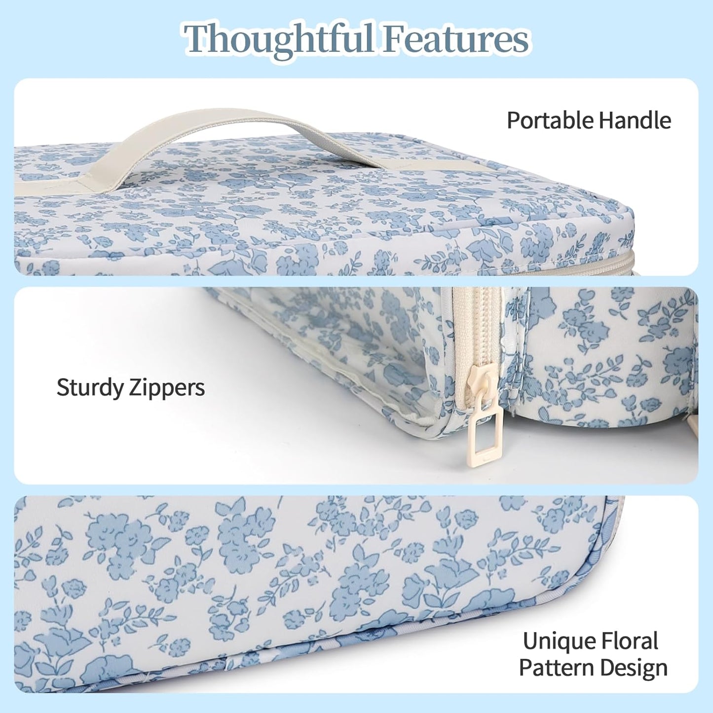 Nail Polish Organizer - Portable Storage for 42+ Bottles & Lamp | Travel Nail Kit Case - Blue Flower Design